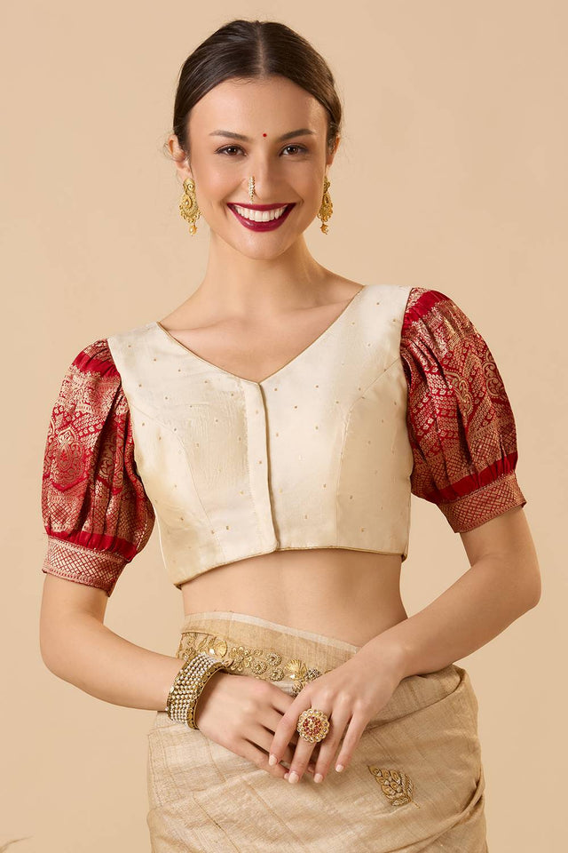 Red Woven Silk Blouse