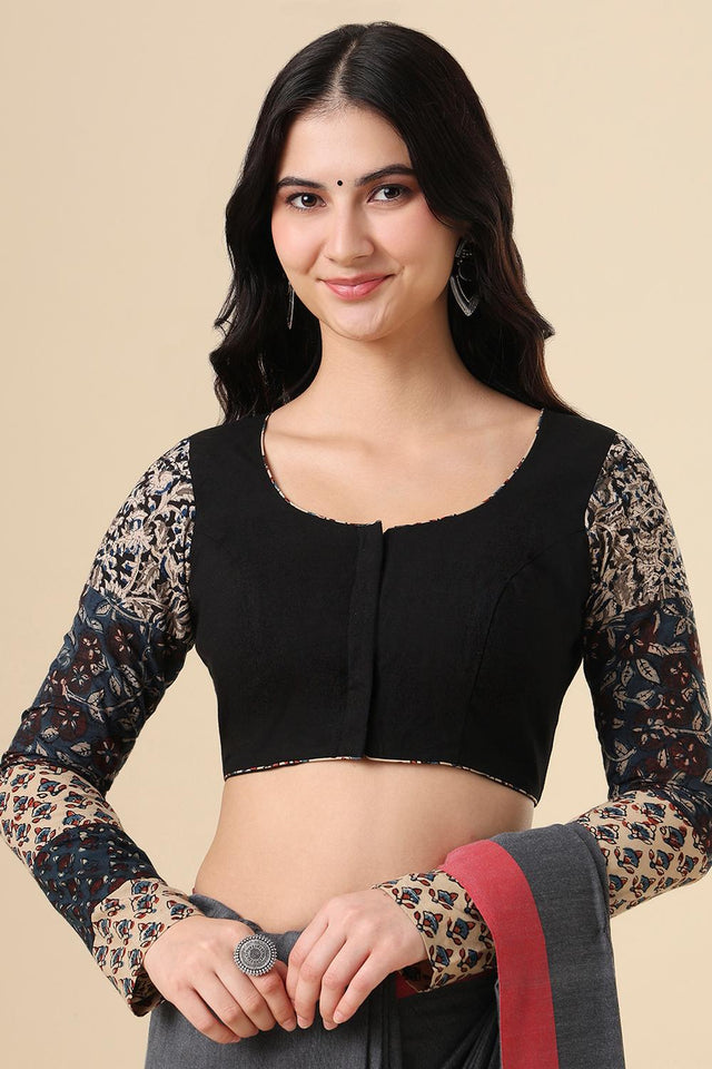 Black Printed Cotton Blouse (SUMR-002-BLCK)