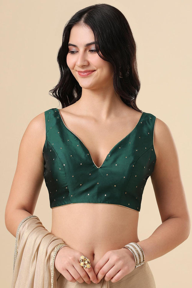 Bottle Green Woven Silk Blouse (SUMR-006-BGRN)