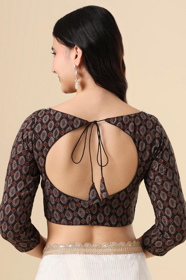 Dark Grey Printed Cotton Blouse (SUMR-015-DGRY)