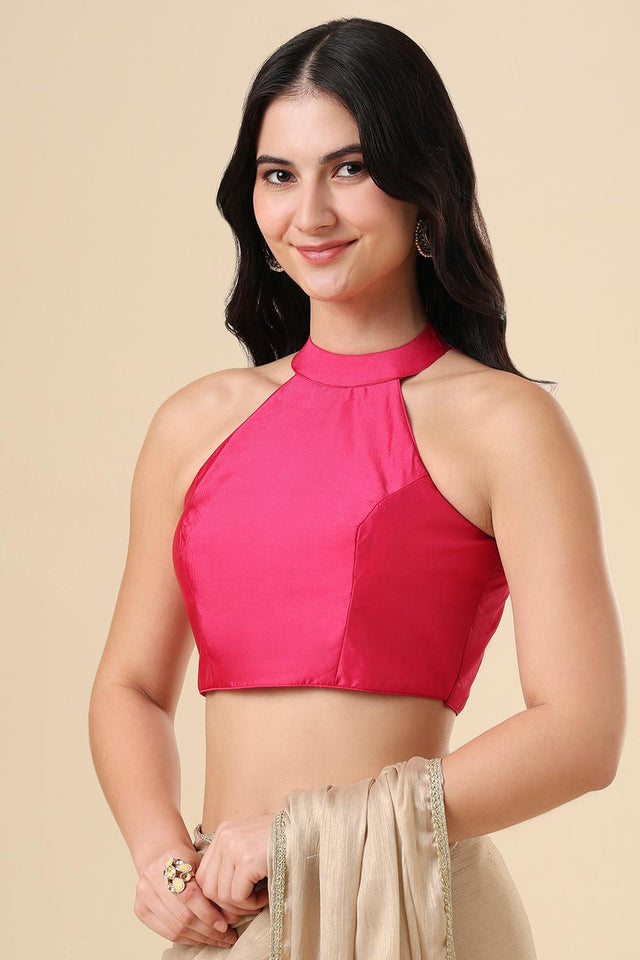 Pink Solid Silk Blouse (SUMR-016-PINK)