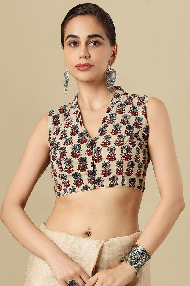 Beige Printed Cotton Blouse (SUMR-020-BEIG)
