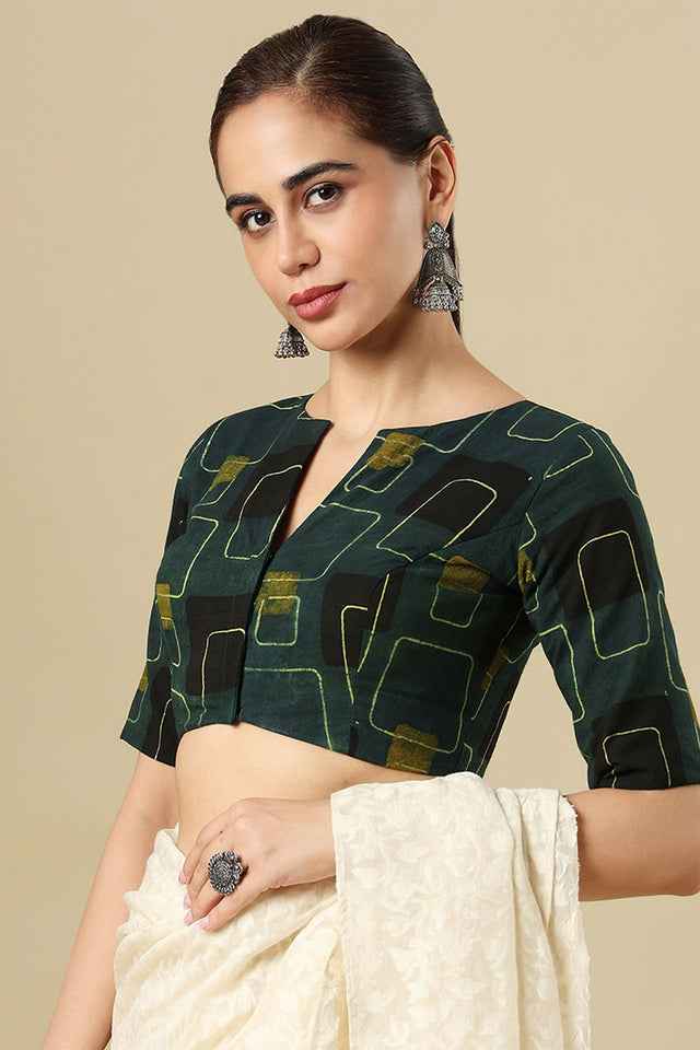 Green Printed Cotton Blouse (SUMR-024-GREN)