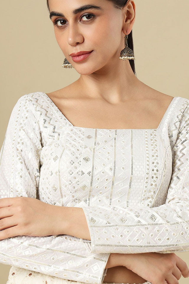 White Embellished Georgette Blouse (SUMR-026-WHTE)