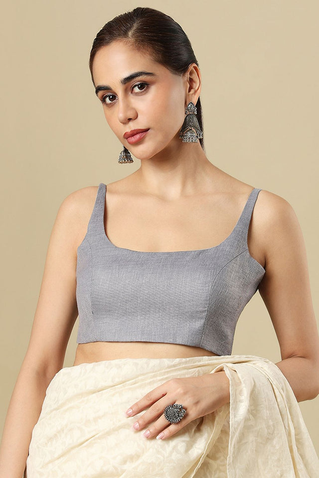 Grey Solid Linen Blouse (SUMR-028-GREY)