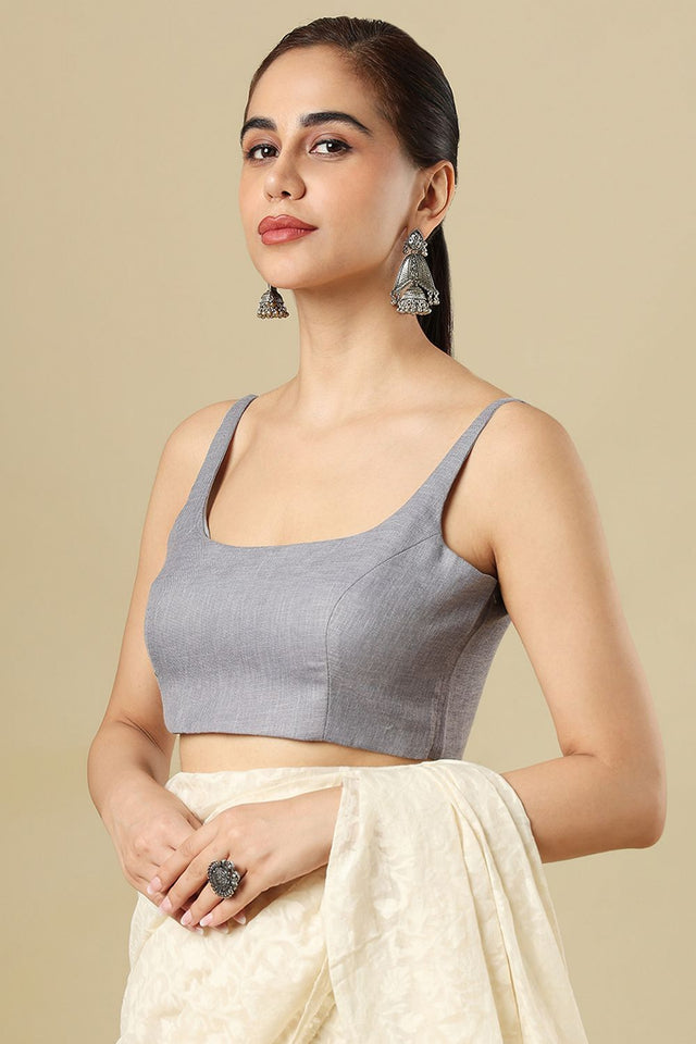 Grey Solid Linen Blouse (SUMR-028-GREY)