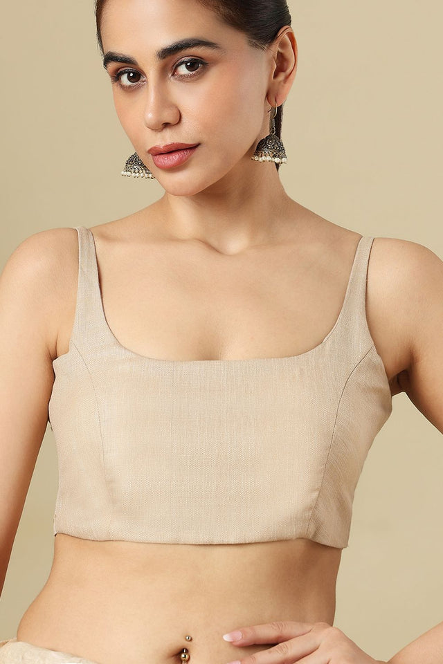 Beige Solid Linen Blouse (SUMR-030-BEIG)