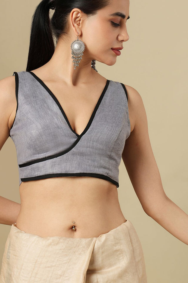 Grey Solid Linen Blouse (SUMR-037-GREY)