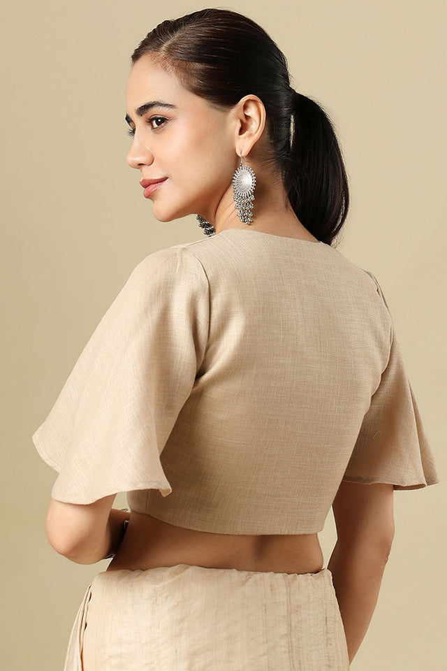 Beige Solid Linen Blouse (SUMR-038-BEIG)