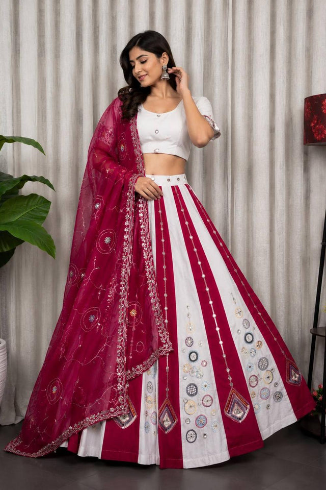 White Embroidered Silk Lehenga (SWC-5054-white)