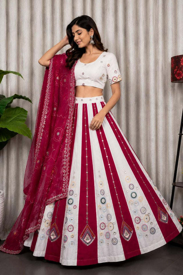 White Embroidered Silk Lehenga (SWC-5054-white)
