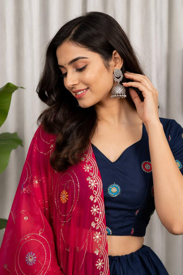 Blue Embroidered Silk Lehenga (SWC-5057-A)
