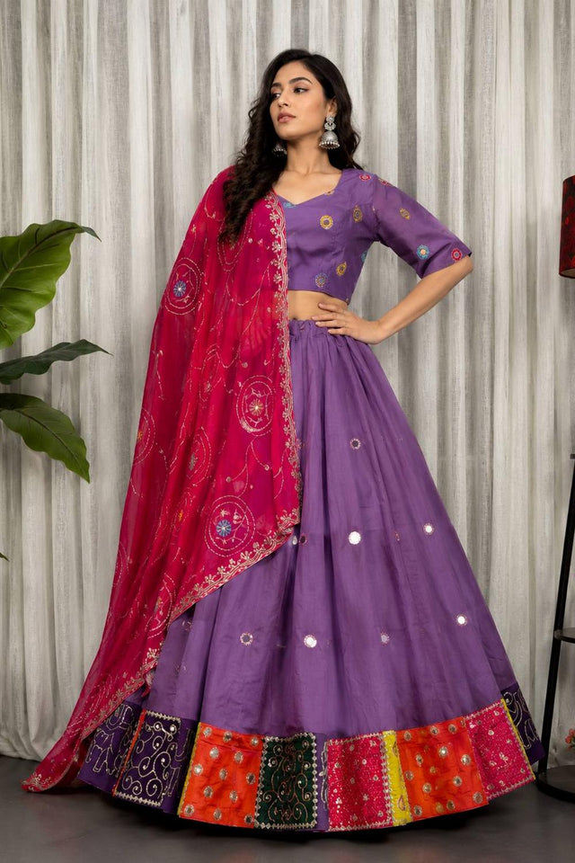 Lavender Embroidered Silk Lehenga (SWC-5057-D)