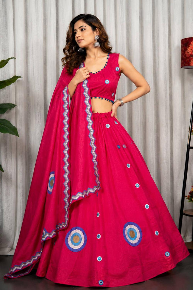 Pink Embroidered Silk Lehenga (SWC-5059-Pink)