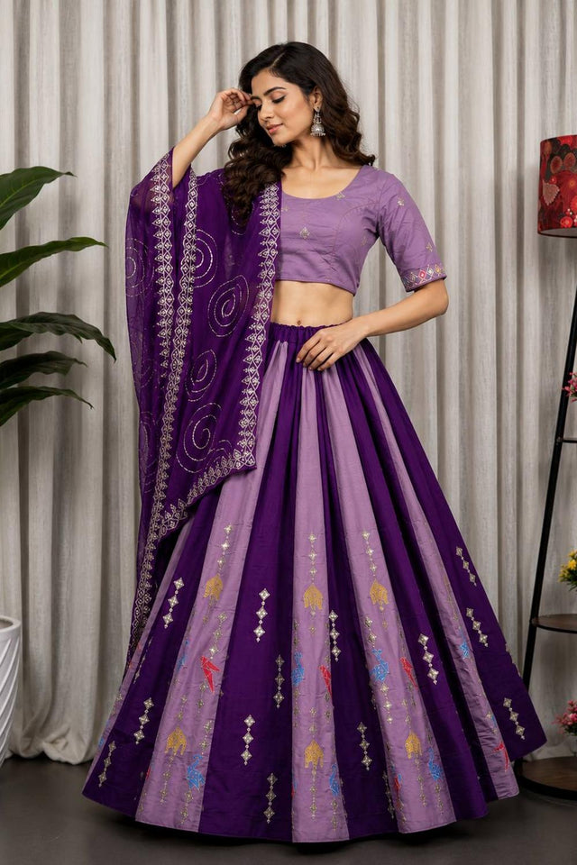 Purple Embroidered Silk Lehenga (SWC-5061)