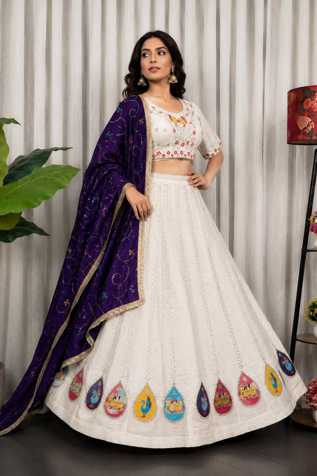 White Embroidered Silk Lehenga (SWC-5063-white)
