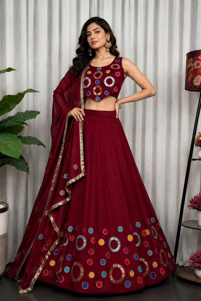 Maroon Sequin with Embroidered Silk Lehenga (SWC-5064-Maroon)