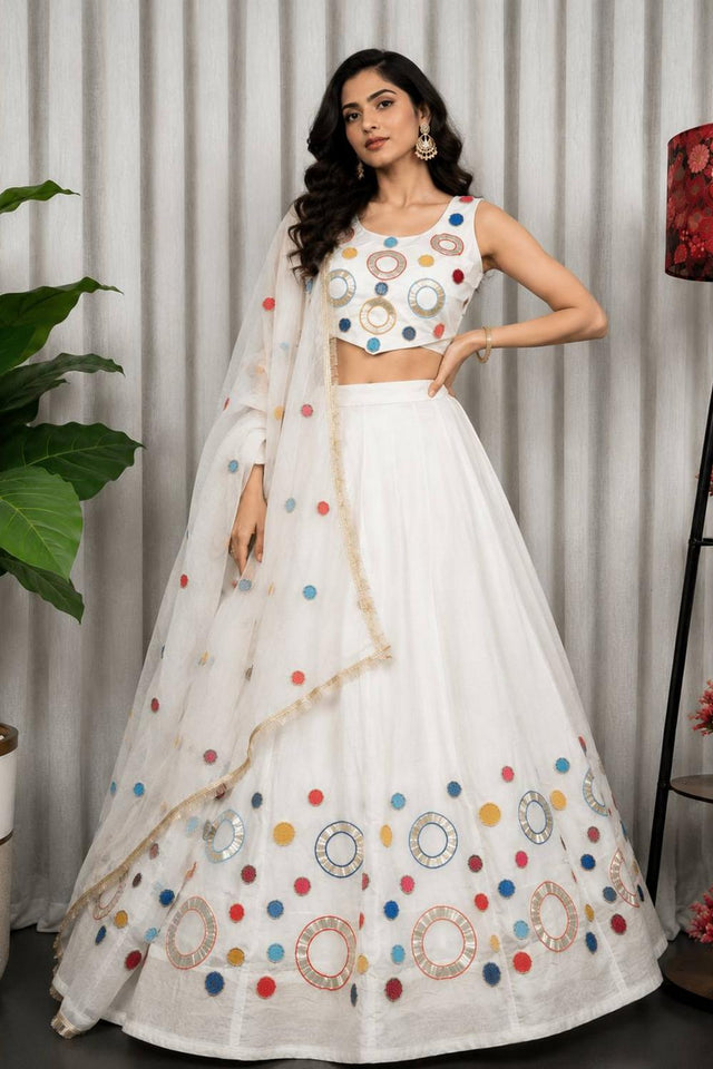 White Sequin with Embroidered Silk Lehenga (SWC-5064-white)