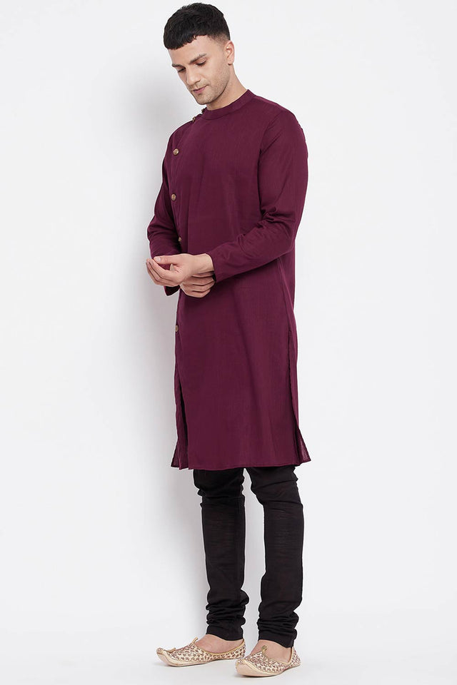 Men's Pure Cotton Solid Sherwani Top Kurta Top In Maroon