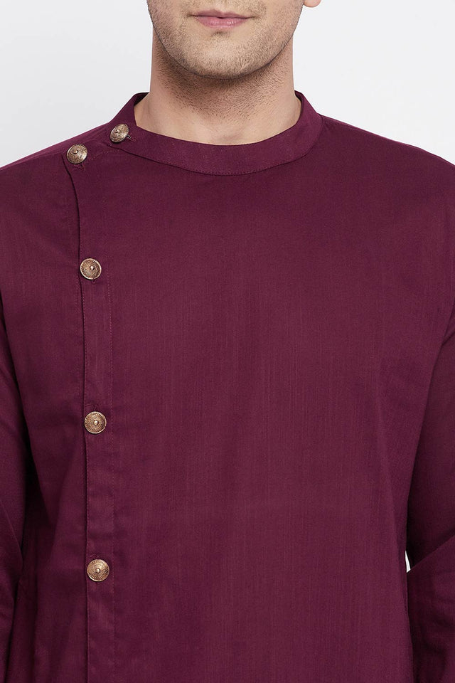 Men's Pure Cotton Solid Sherwani Top Kurta Top In Maroon