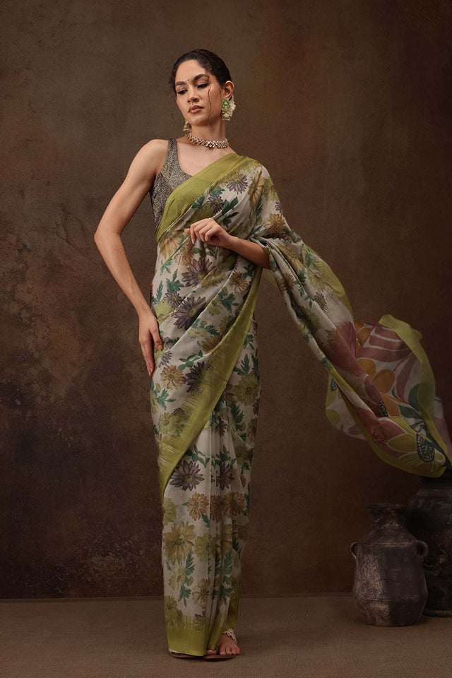 Cotton Blend Multicolor Striped Saree