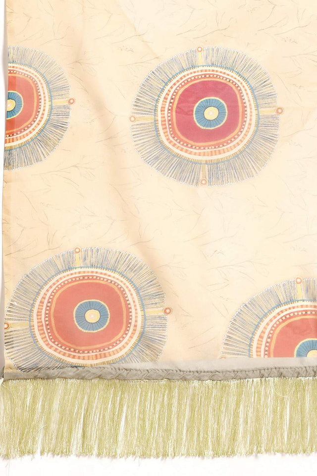 Beige Geometric Printed Silk Saree