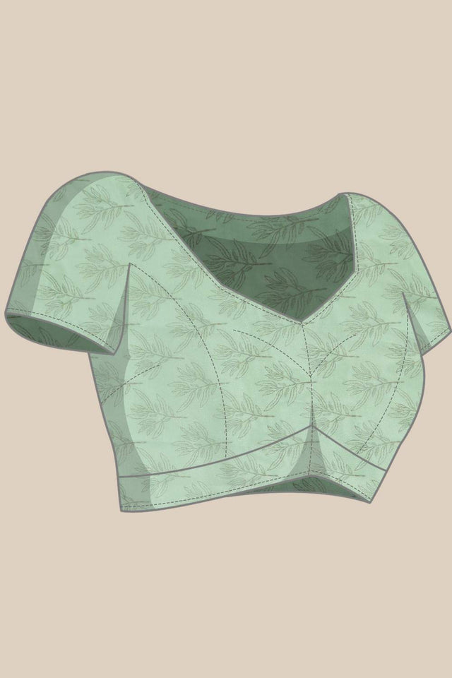 Green Floral Printed Silk Saree