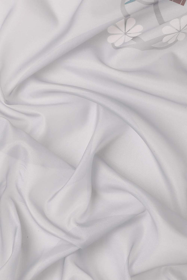 Grey Floral Printed Silk Saree