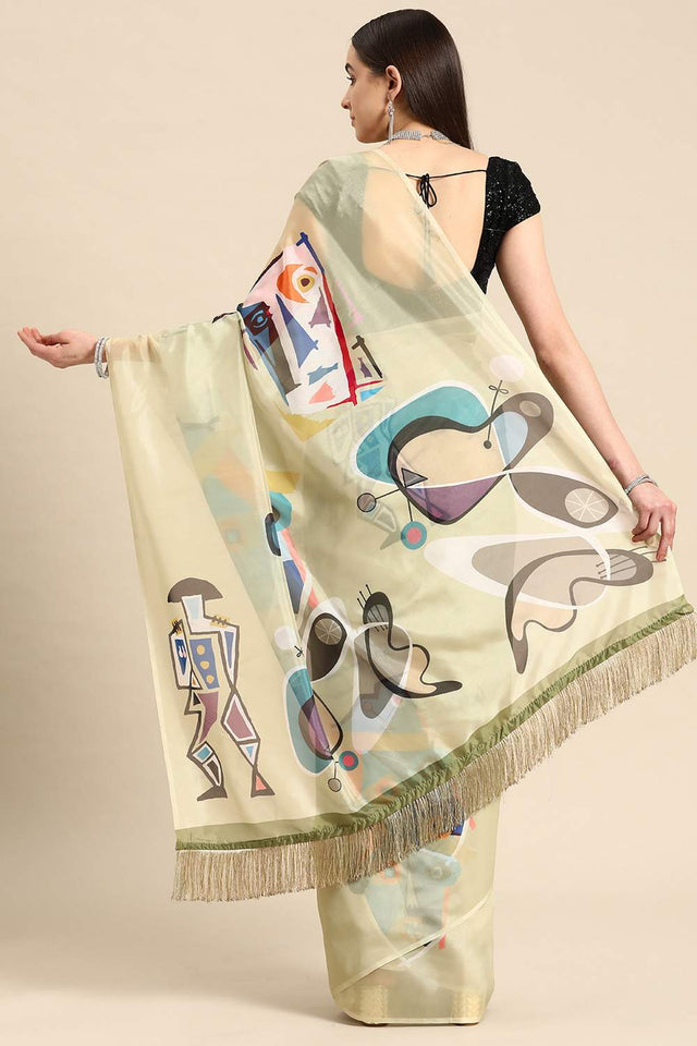 Olive Green Warli Printed Silk Saree
