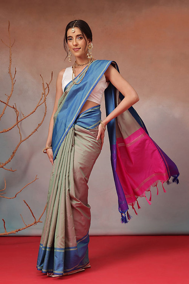 Multi Color Solid Art Silk Saree (SZ-AURA8-MUL-3171)