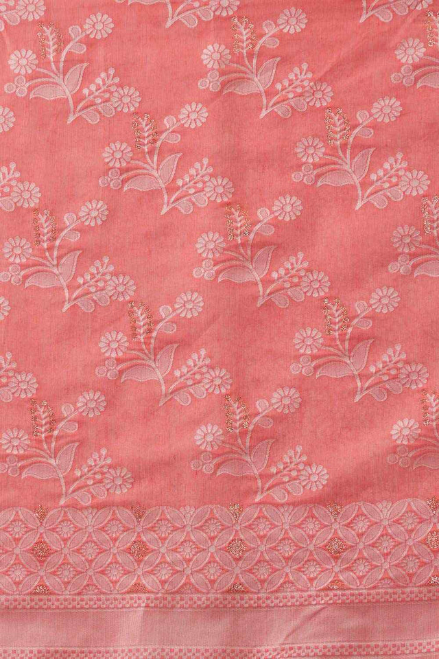 Peach Cotton Floral Saree