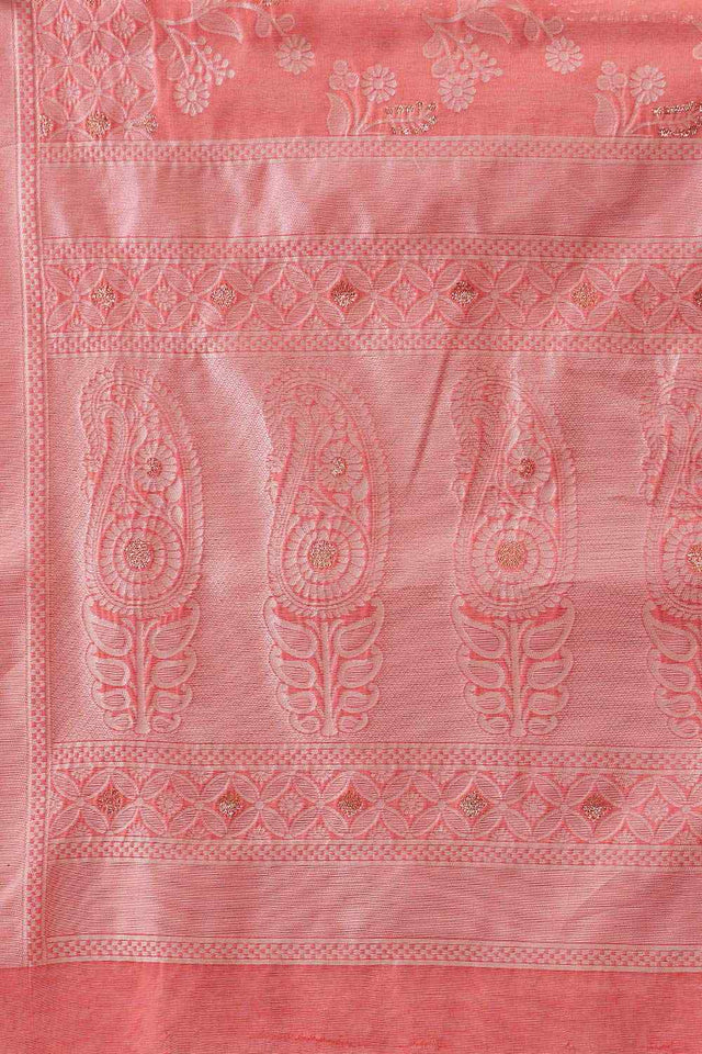 Peach Cotton Floral Saree