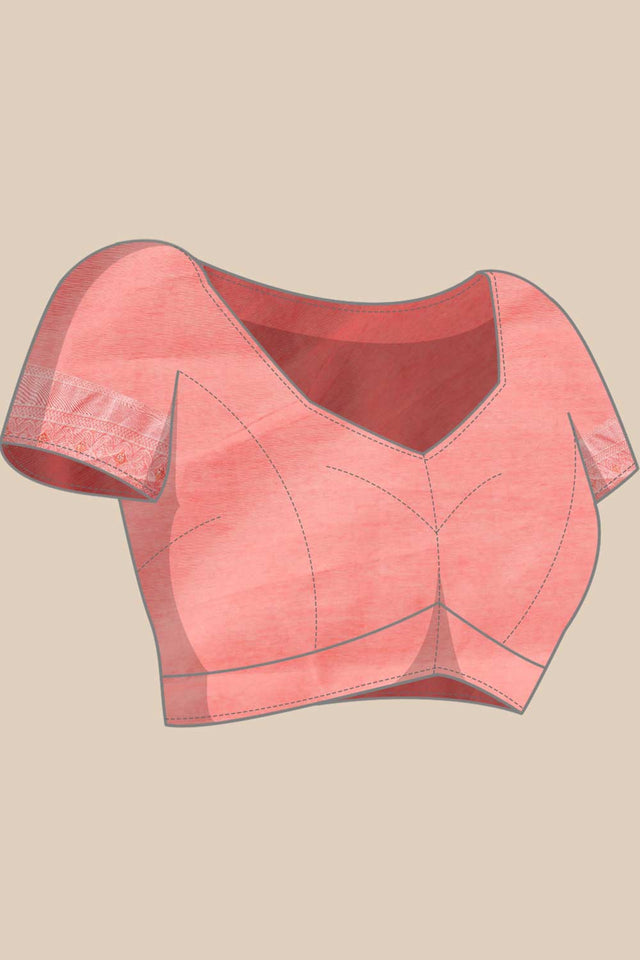 Peach Cotton Floral Saree