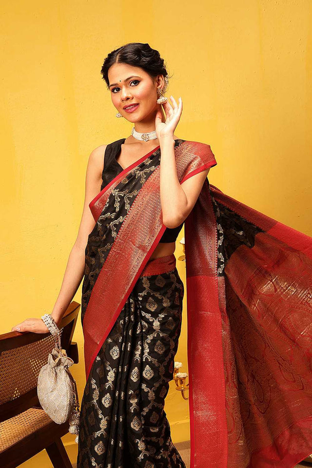 Black Zari Woven Silk Saree