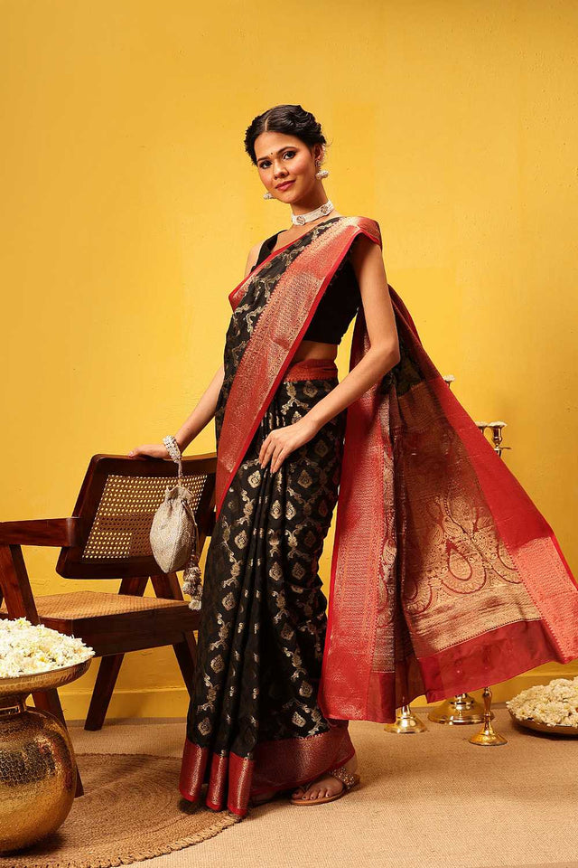 Black Zari Woven Silk Saree