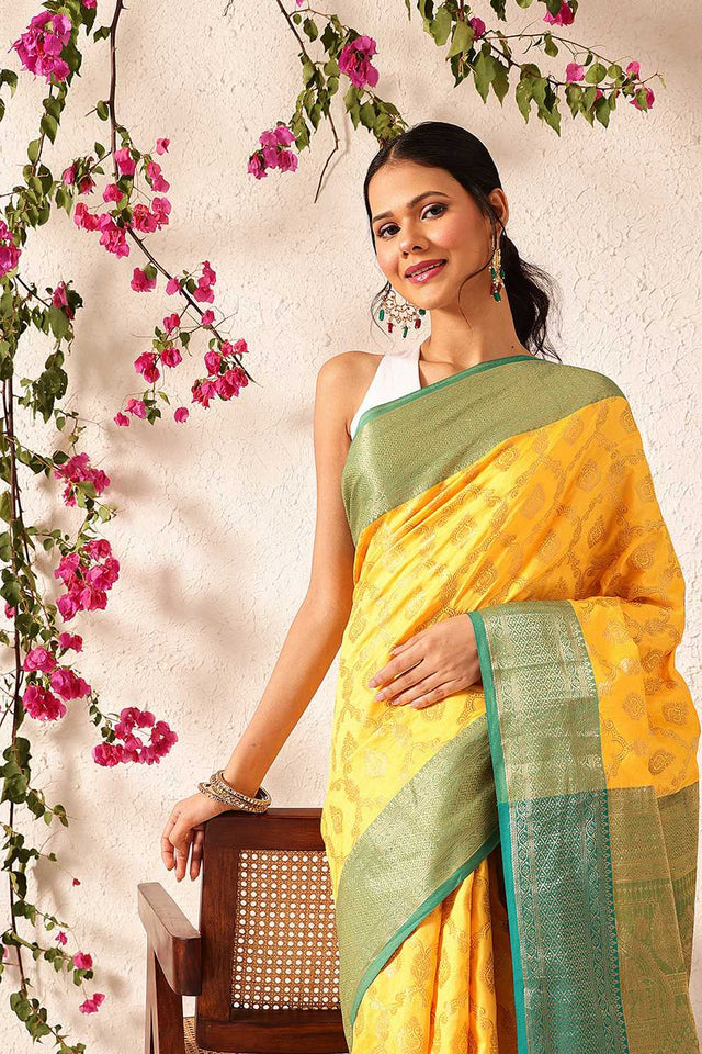 Yellow Zari Woven Silk Saree
