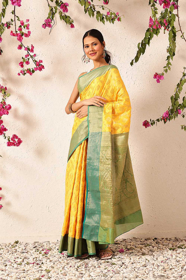 Yellow Zari Woven Silk Saree