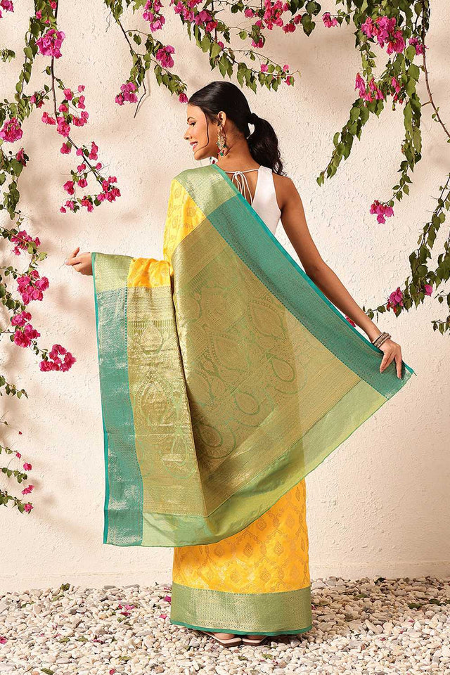 Yellow Zari Woven Silk Saree