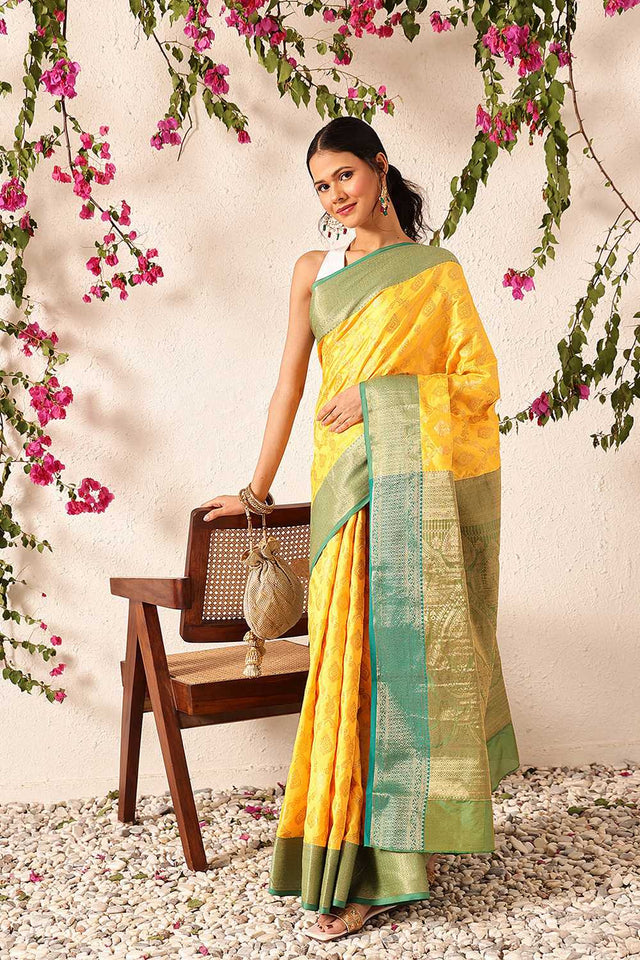 Yellow Zari Woven Silk Saree