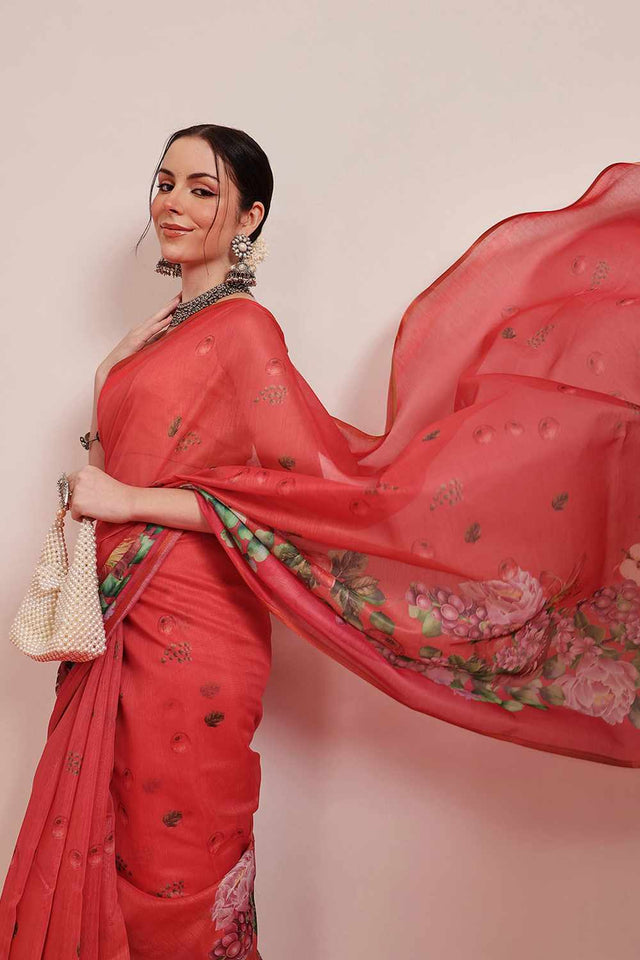 Multi-Color Chanderi Printed Cotton Saree