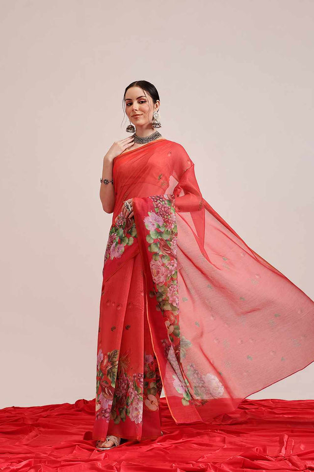 Multi-Color Chanderi Printed Cotton Saree