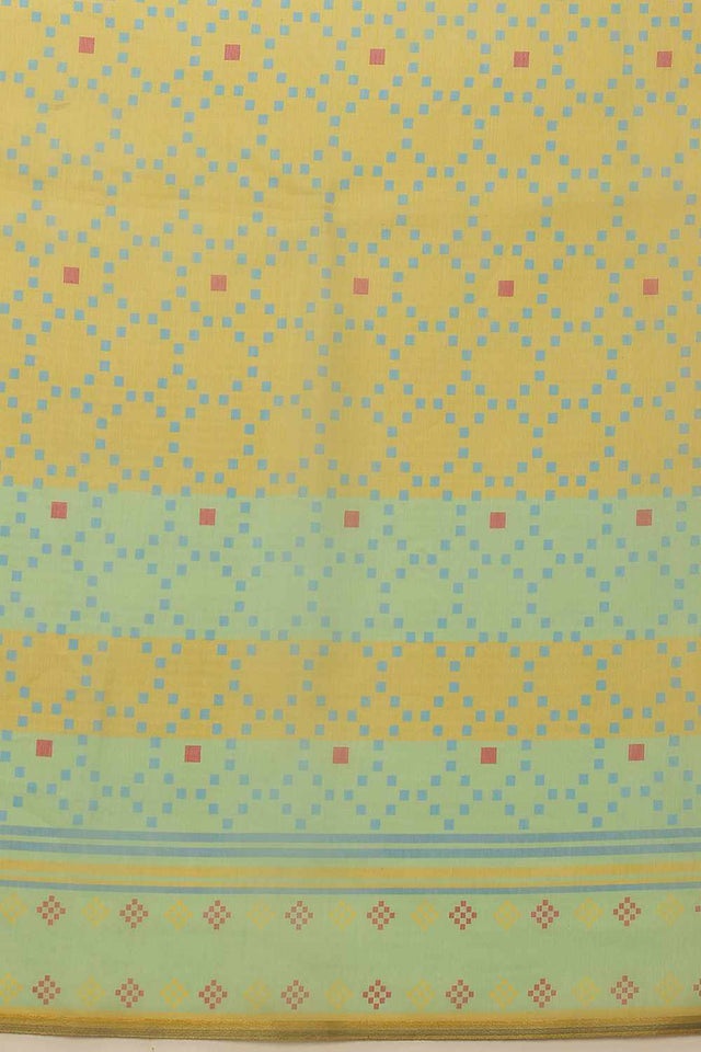 Yellow Chanderi Printed Cotton Saree