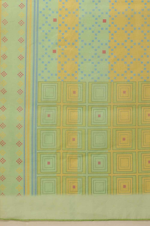 Yellow Chanderi Printed Cotton Saree