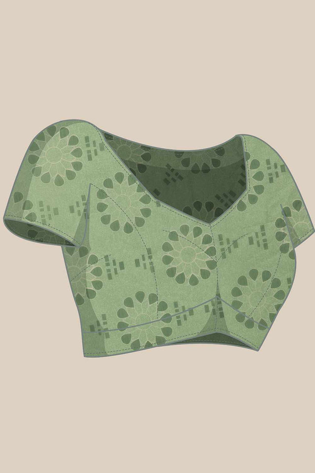 Blue Chanderi Printed Cotton Saree