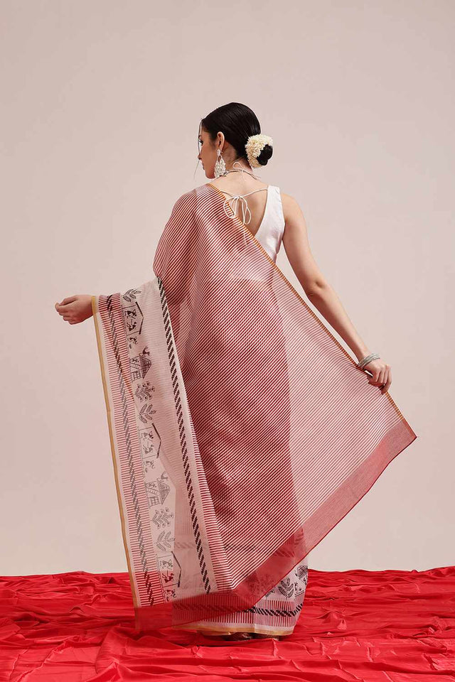 Yellow Chanderi Printed Cotton Saree