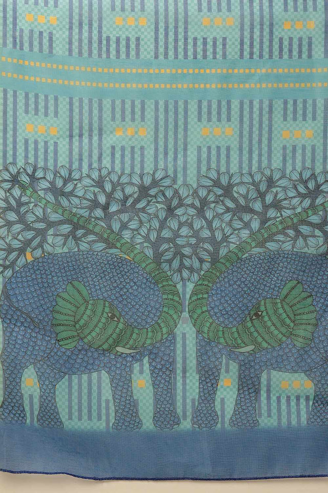 Green Chanderi Printed Cotton Saree