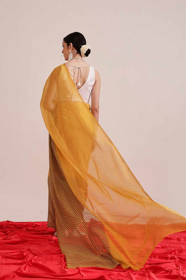 Yellow Chanderi Printed Cotton Saree