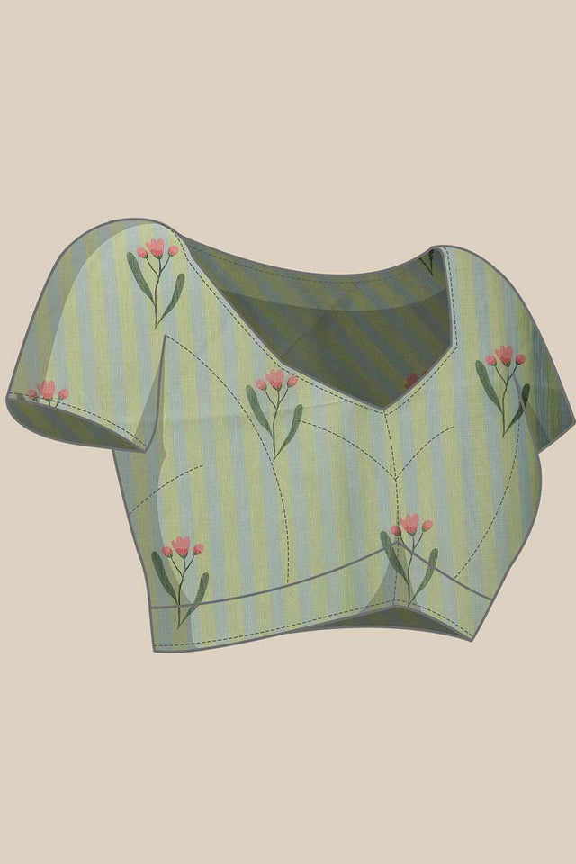 Turquoise Chanderi Abstract Printed Cotton Saree