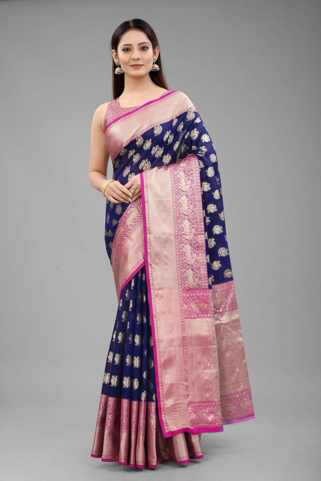 Blue Woven Kanjivaram Silk Saree