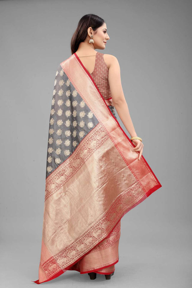 Grey Woven Kanjivaram Silk Saree